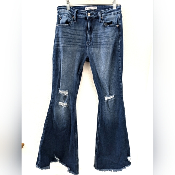 Kancan Flare High Rise Ripped Jeans 29 Bell Bottom Frayed Hem - Picture 1 of 6